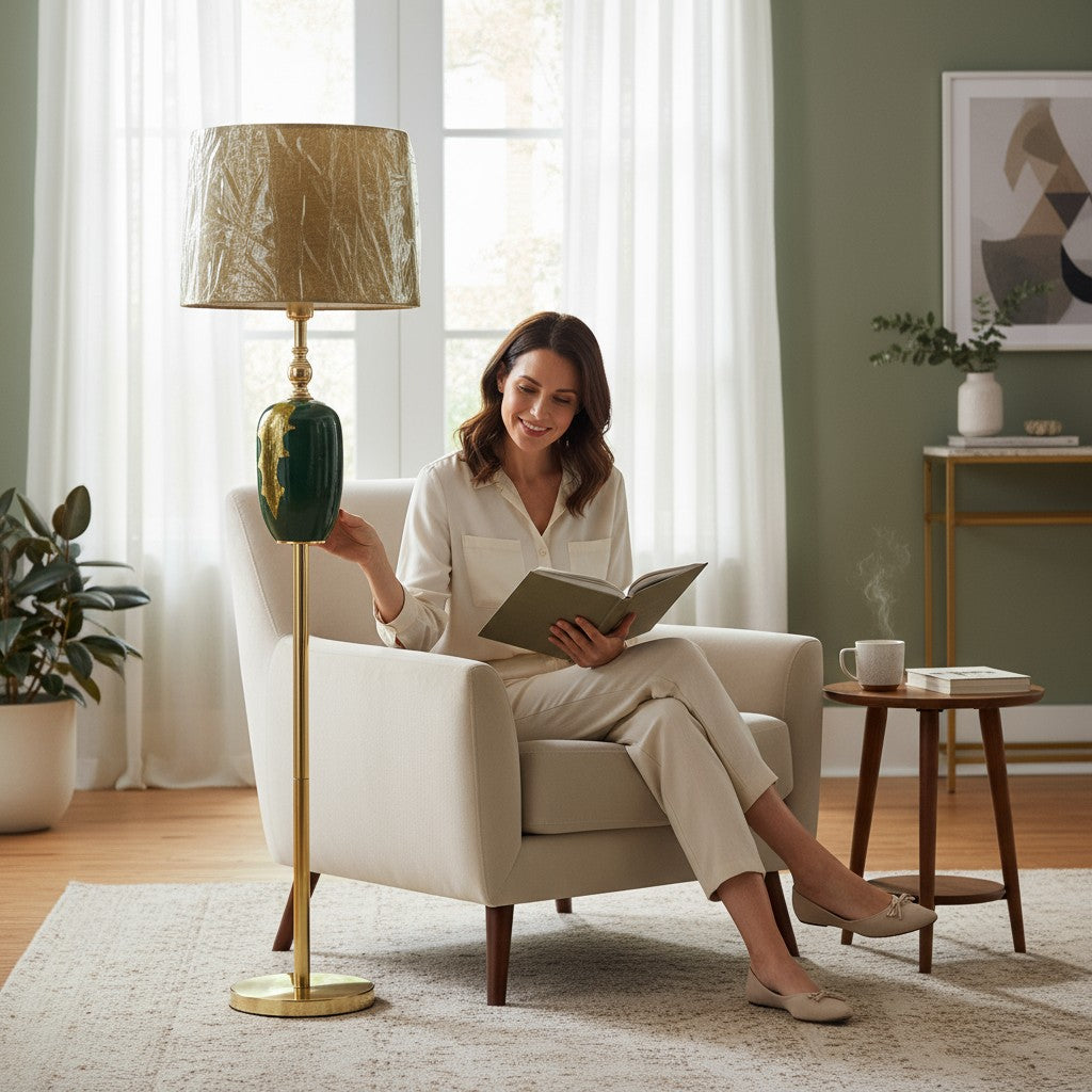 Royale Modern Versace-Inspired Green n Gold Floor Lamp